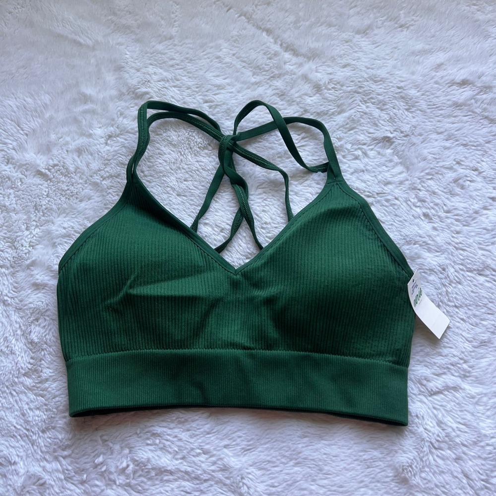 Aerie Real Good Ribbed Strappy Back Bralette Forest Green Medium 2693-3278 NWT